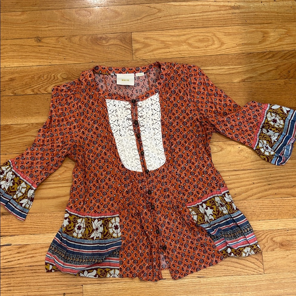 Maeve Terracotta Blouse with White Lace
